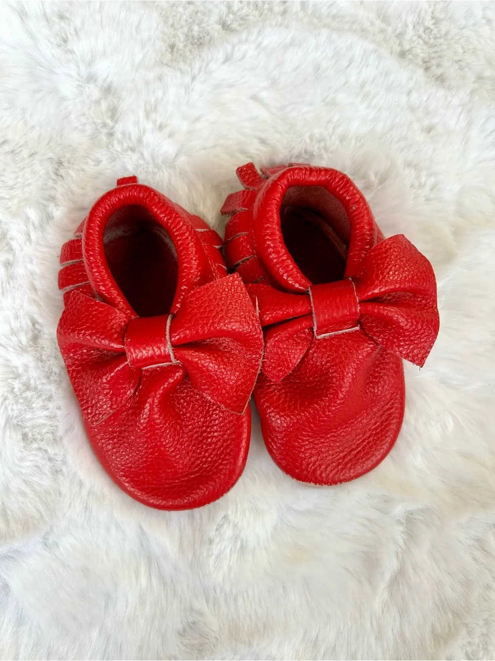 Freya Etsy Red Baby Bow Moccasins - Soft Leather Toddler Shoes 5