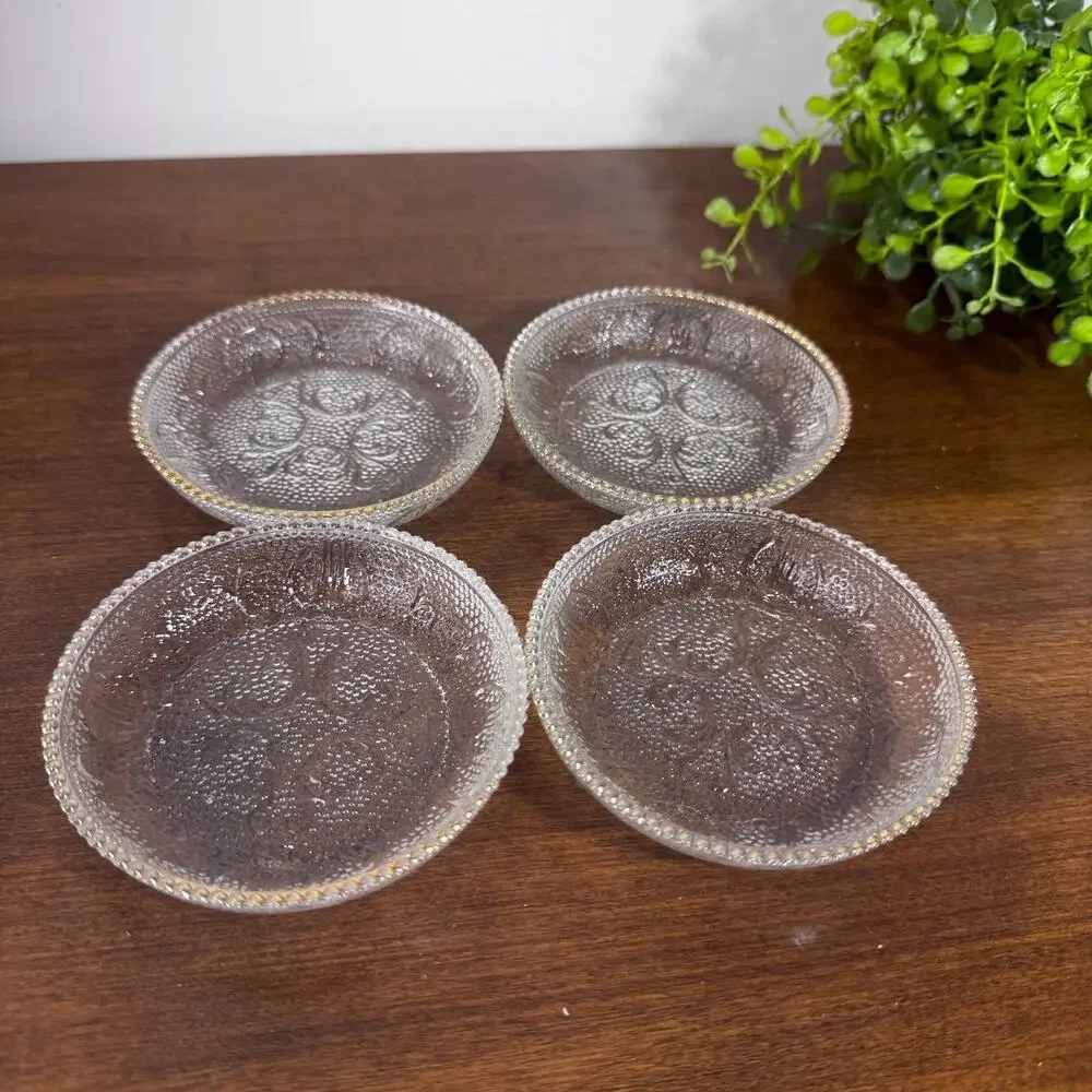 Vintage Jeanette Glass Coasters Clear Gold Rims 3.25