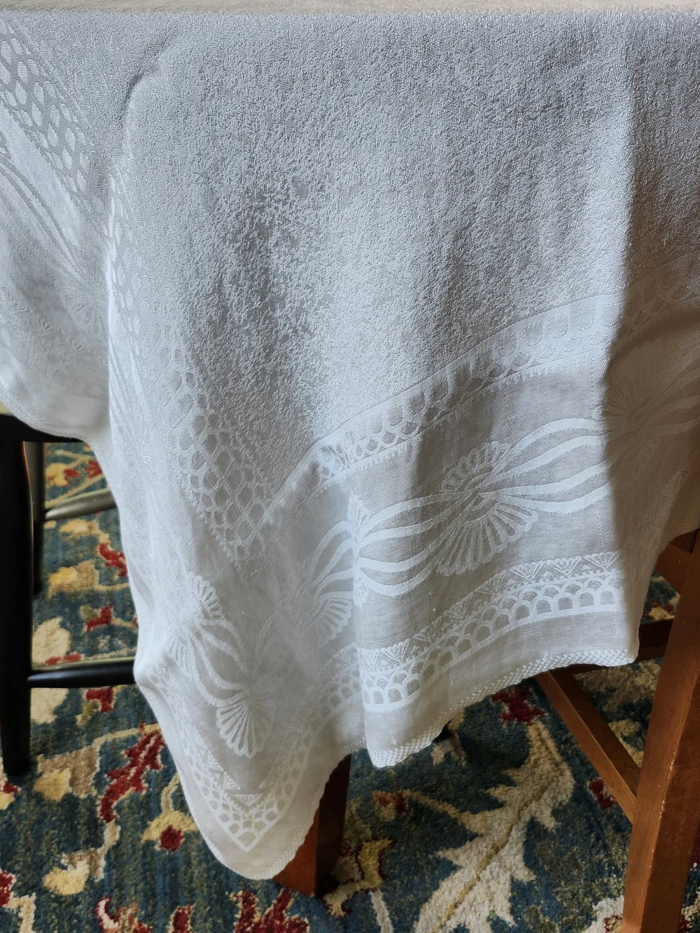 Vintage White And Pink Tablecloth