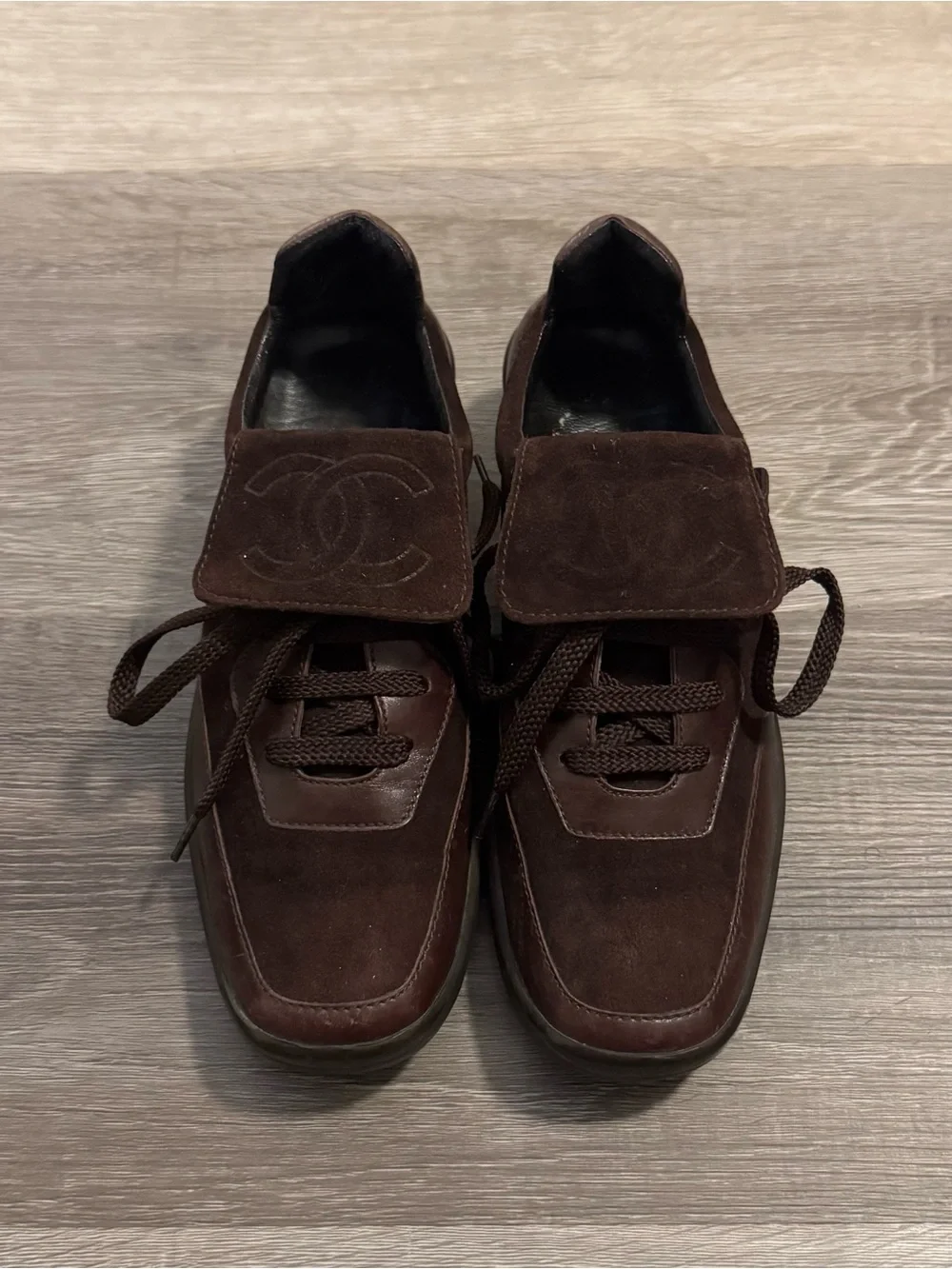 CHANEL brown suede