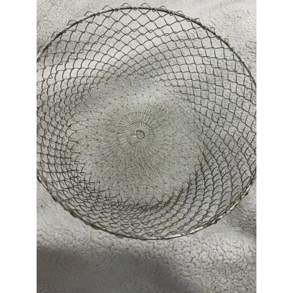 Vintage Collapsible Wire Mesh Strainer Basket Folding French Fry Skimmer VTG