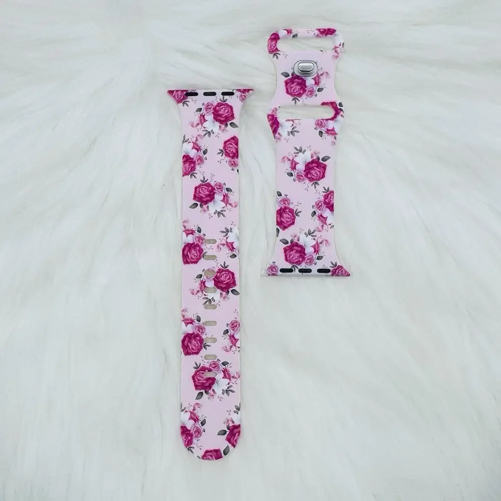 New pink Floral Watch Band For Apple Watch Series 42mm / 44mm / 45mm /49mm