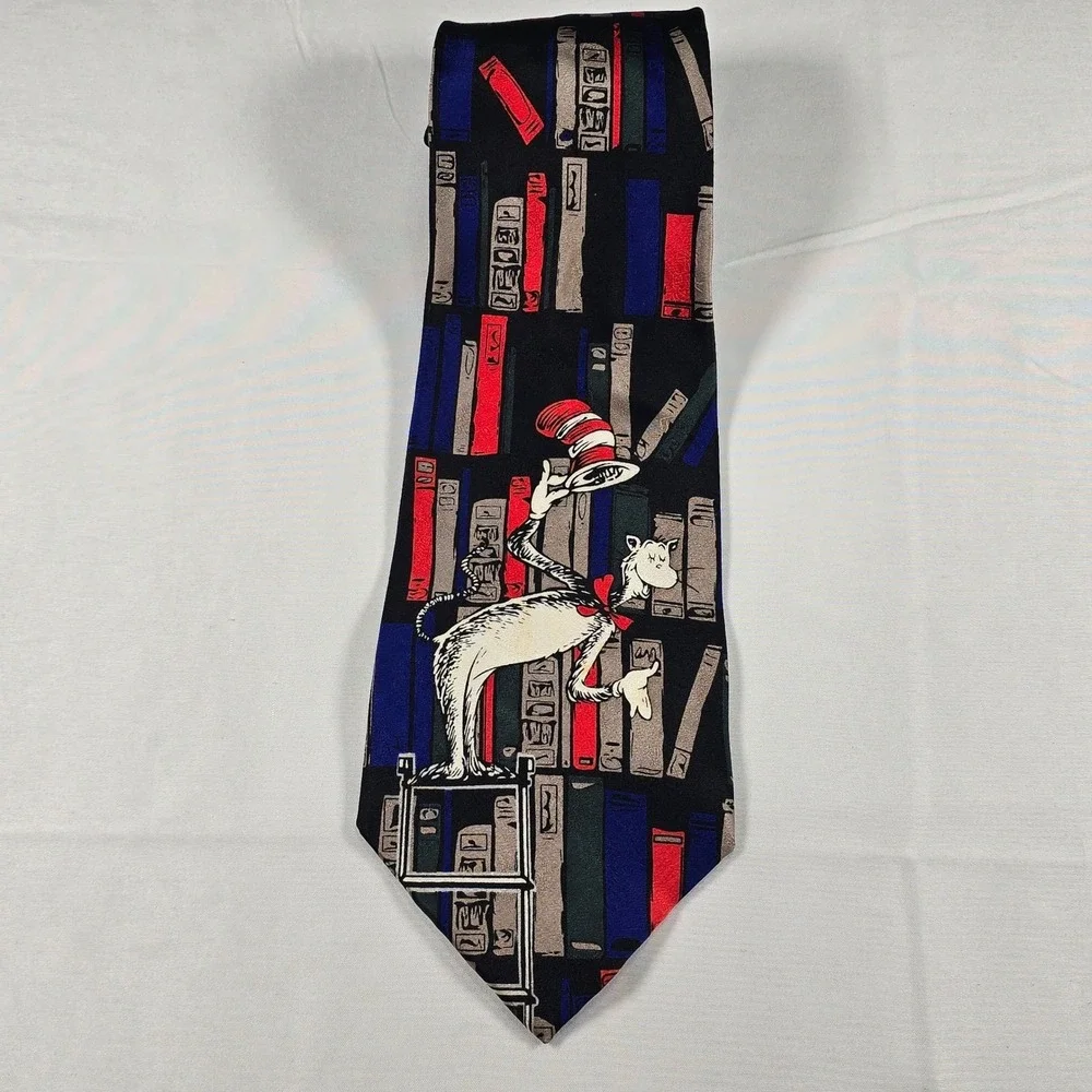 Dr. Seuss Cat in the Hat Library‎ Books Silk Tie Teacher Book Lover Novelty