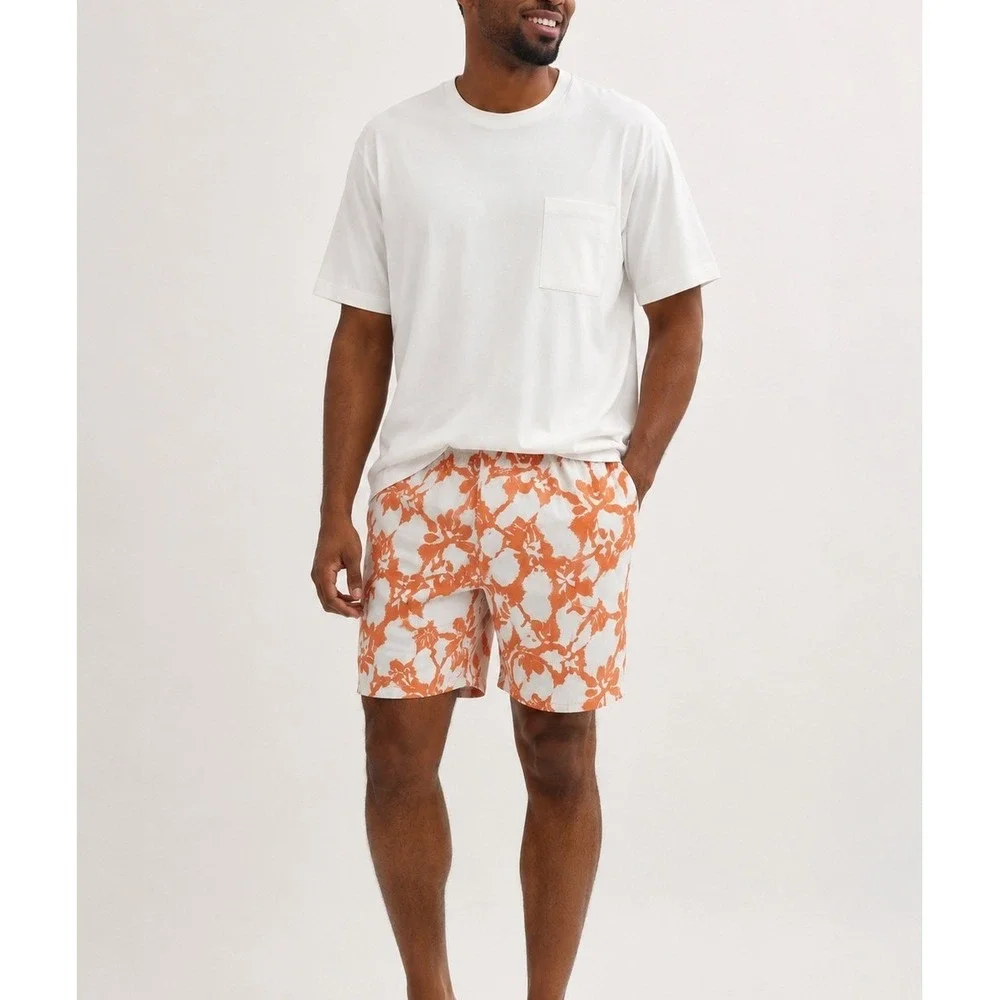 Tommy Bahama Relax Swim Trunks Men's XL‎ Orange White Hawaiian Floral Mesh Lined