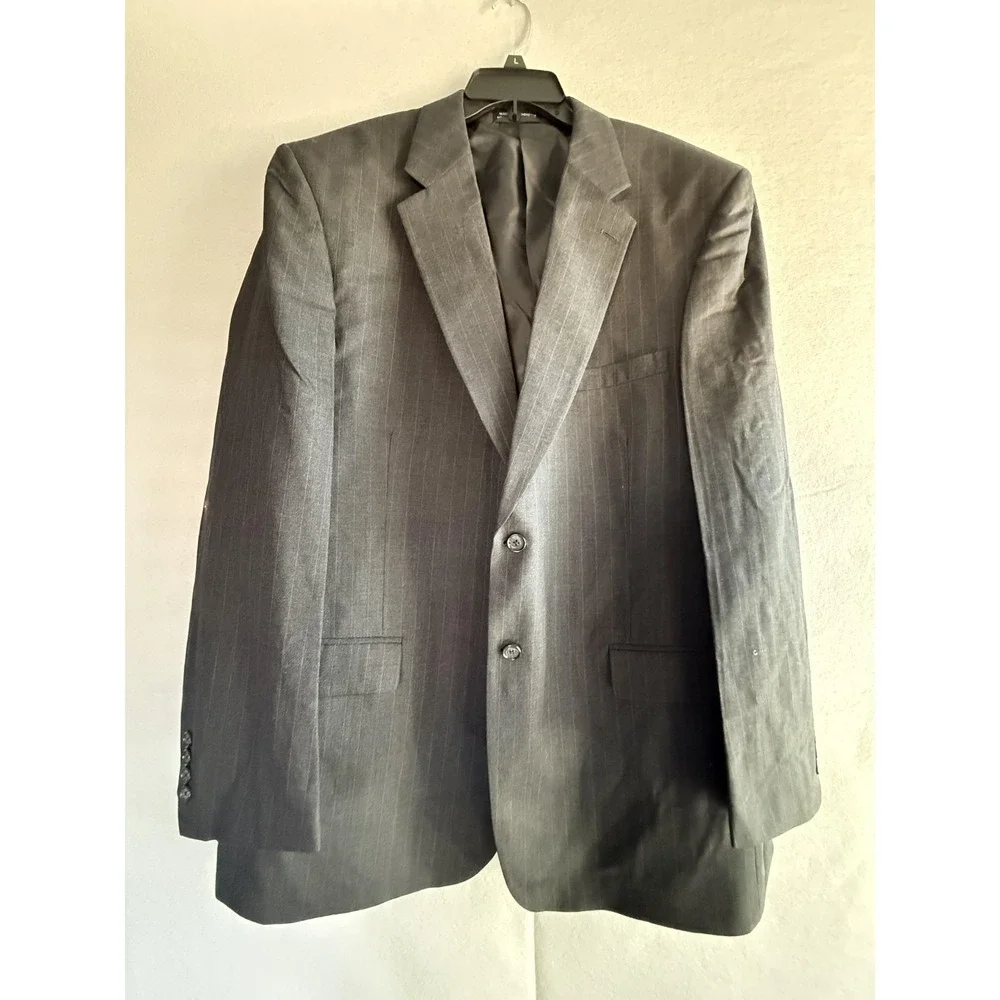 Stafford Suit Mens 48L 44x34 Gray Wool Pinstripe 2 Piece Jacket‎ Pants Classic