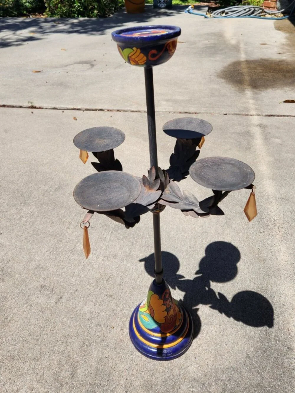 Talavera Style Ceramic and Metal Candelabra Candle Holder Stand