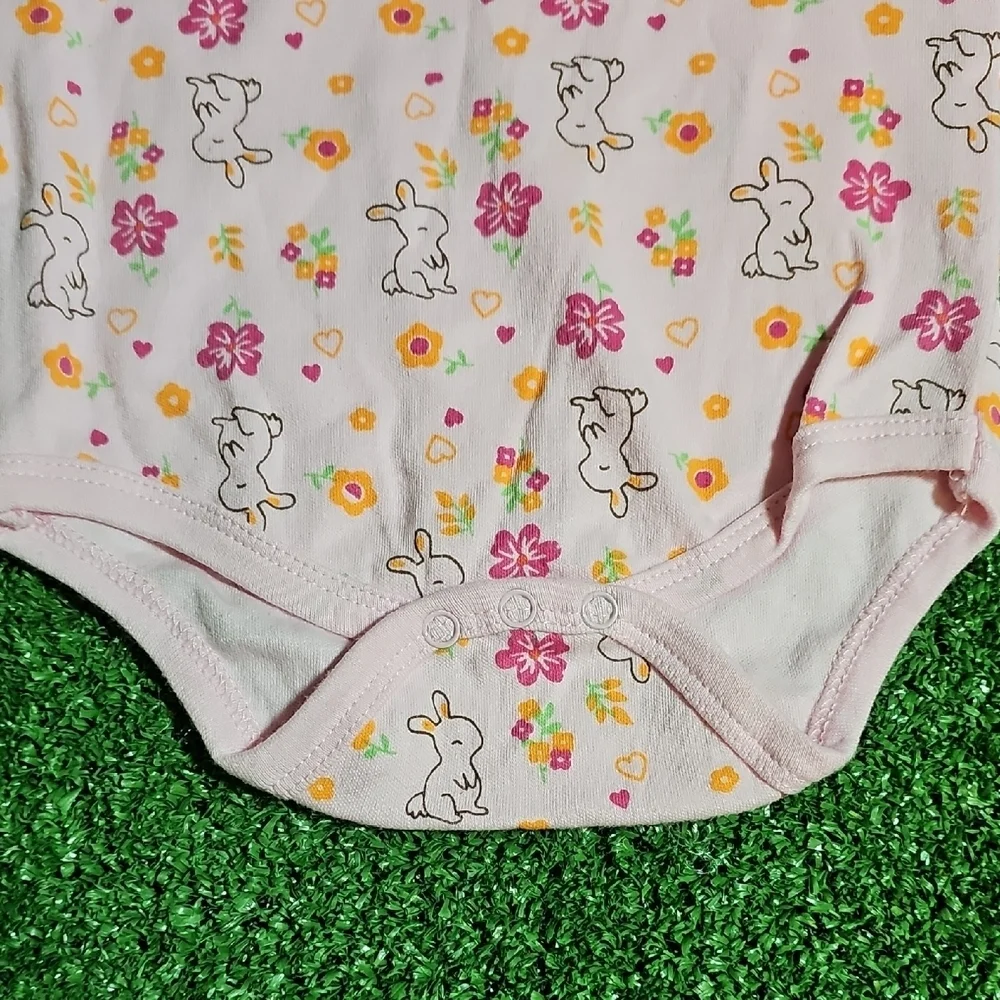 Charming Pink Bunny and Floral Bodysuit