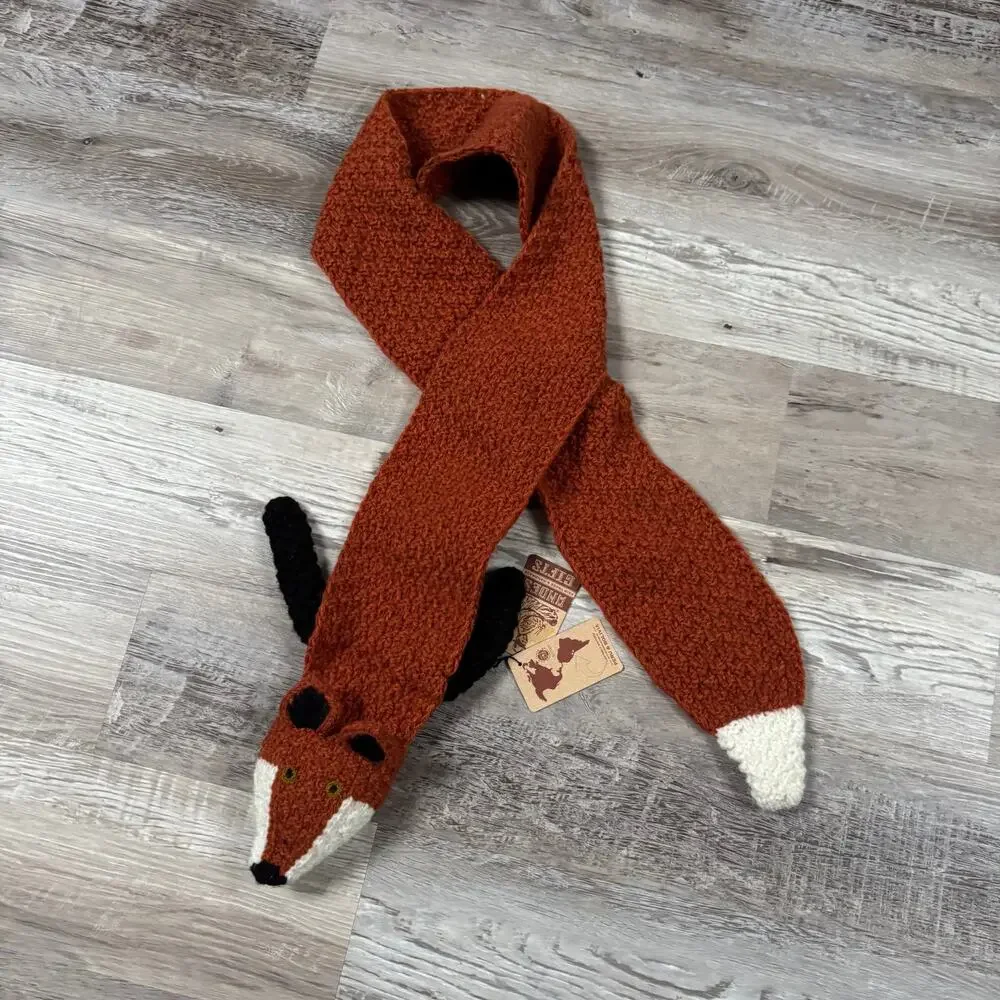 NWT Fox Knit Scarf Animal Novelty Cottagecore Whimsical Woodland Forestcore Fall