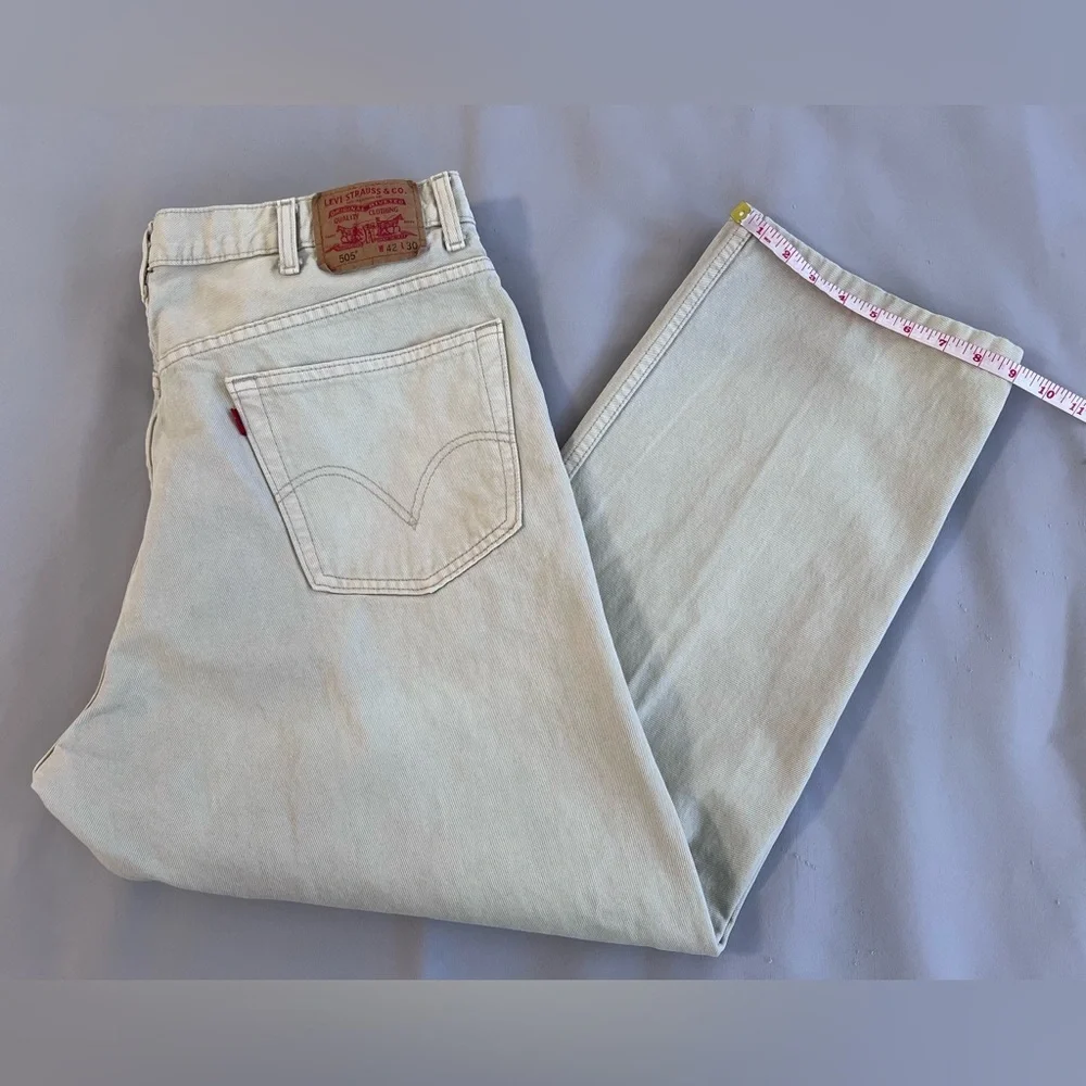 LEVIS 505 Regular Fit Jeans Mens 42 Beige‎ Straight Regular Denim W42 L32