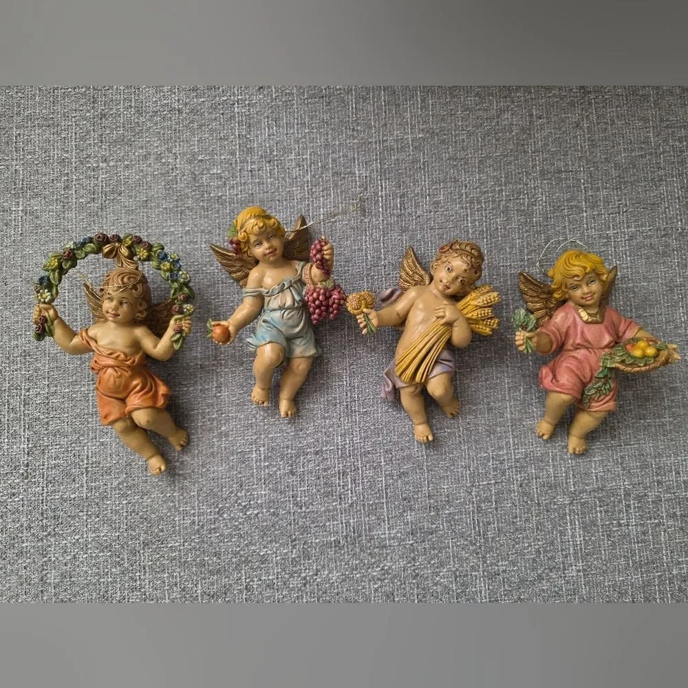 Vtg Angel Cherub Depose Italy 5' Wall Ornaments Hanging Set Of 4 135 136 137 138
