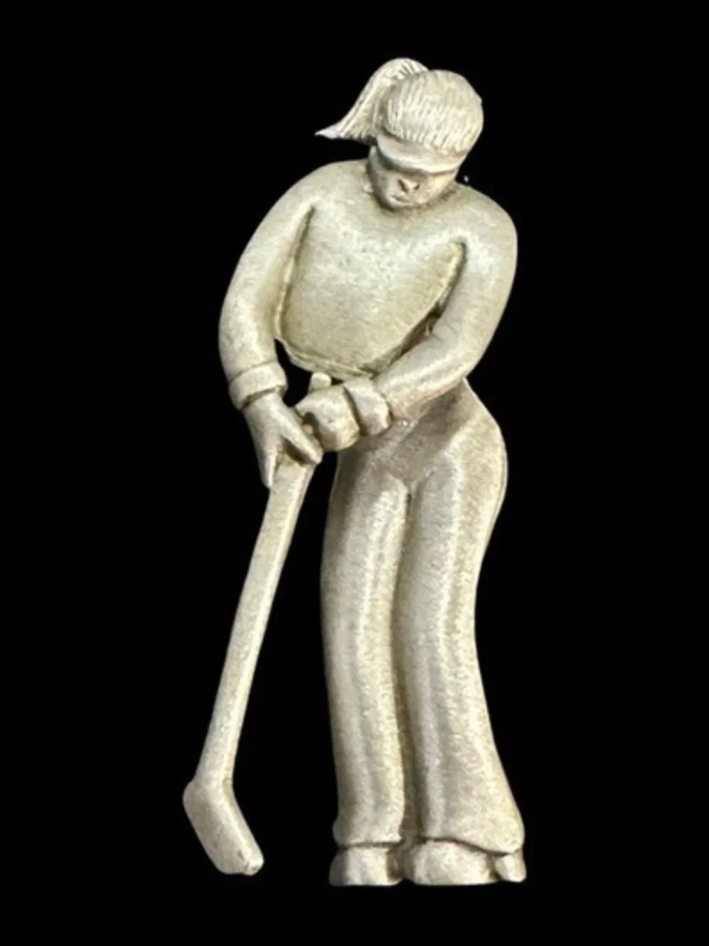 Signed JJ Jonette Pewter Golf Swing Brooch With Articulated Upper Half Moves