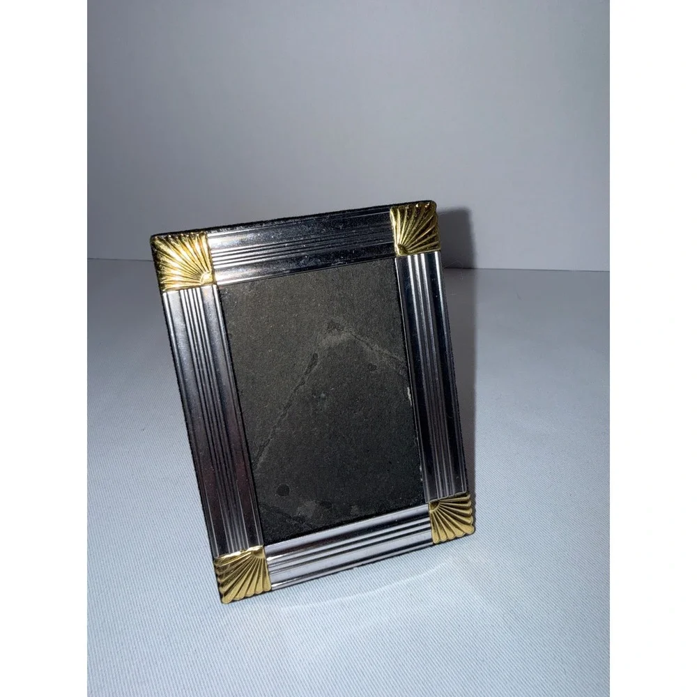 Vintage Art Deco Mixed Metal Silver‎ and Gold Fan Corner Picture Frame 3x4