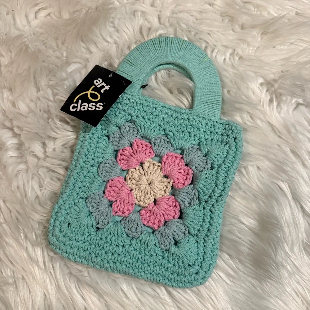 Art‎ Class Girls Crochet Floral Granny Square Mini Tote Bag NWT