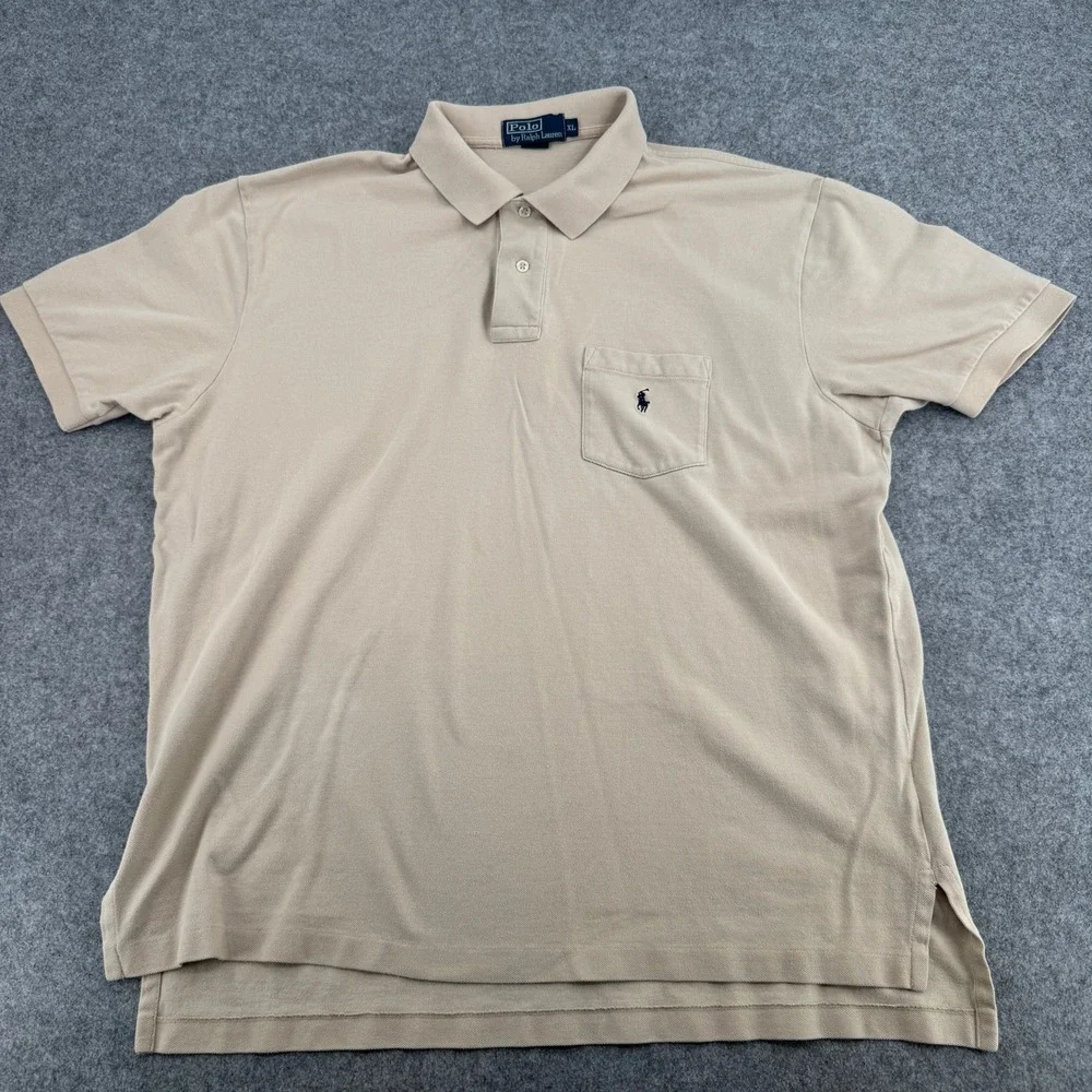Polo Ralph Lauren Polo Shirt Mens XL Classic Tan Beige‎ Pocket Pique Cotton