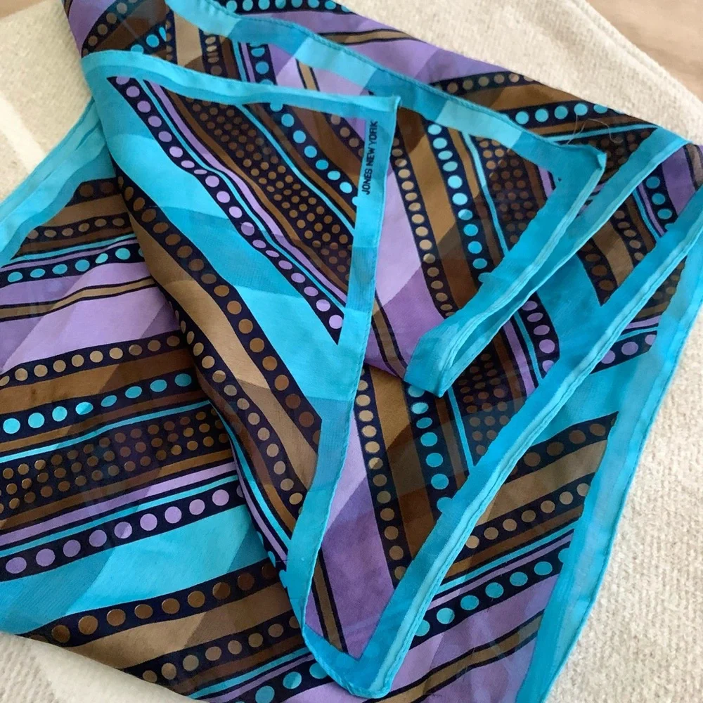 J NY Retro Turquoise Blue and Purple Print Scarf