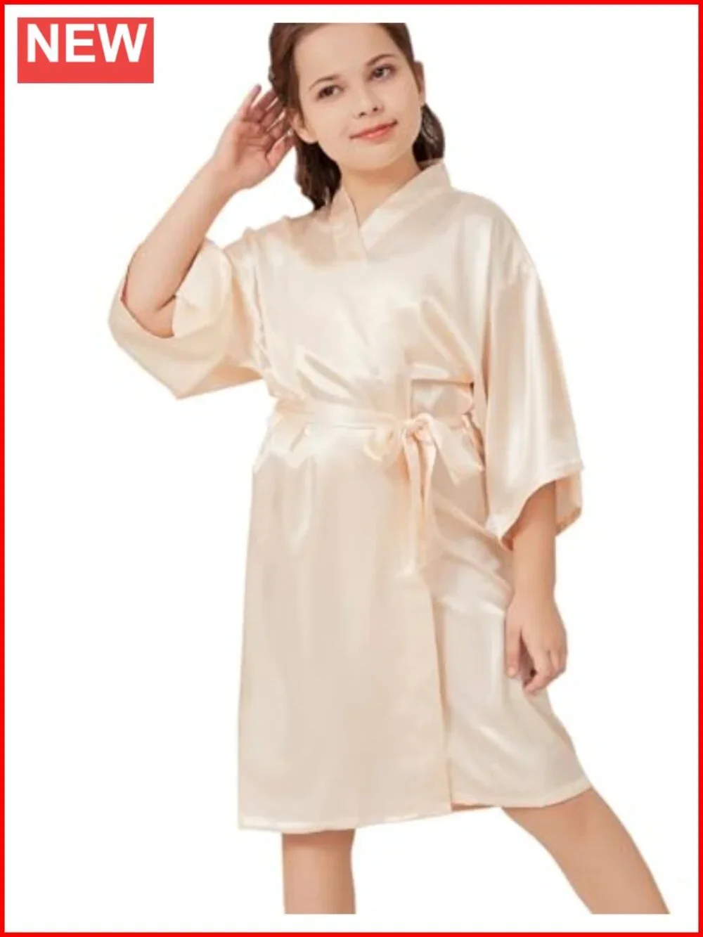 Girls Satin Kimono Robe Wedding Party Spa Bathrobe Soft Lightweight
