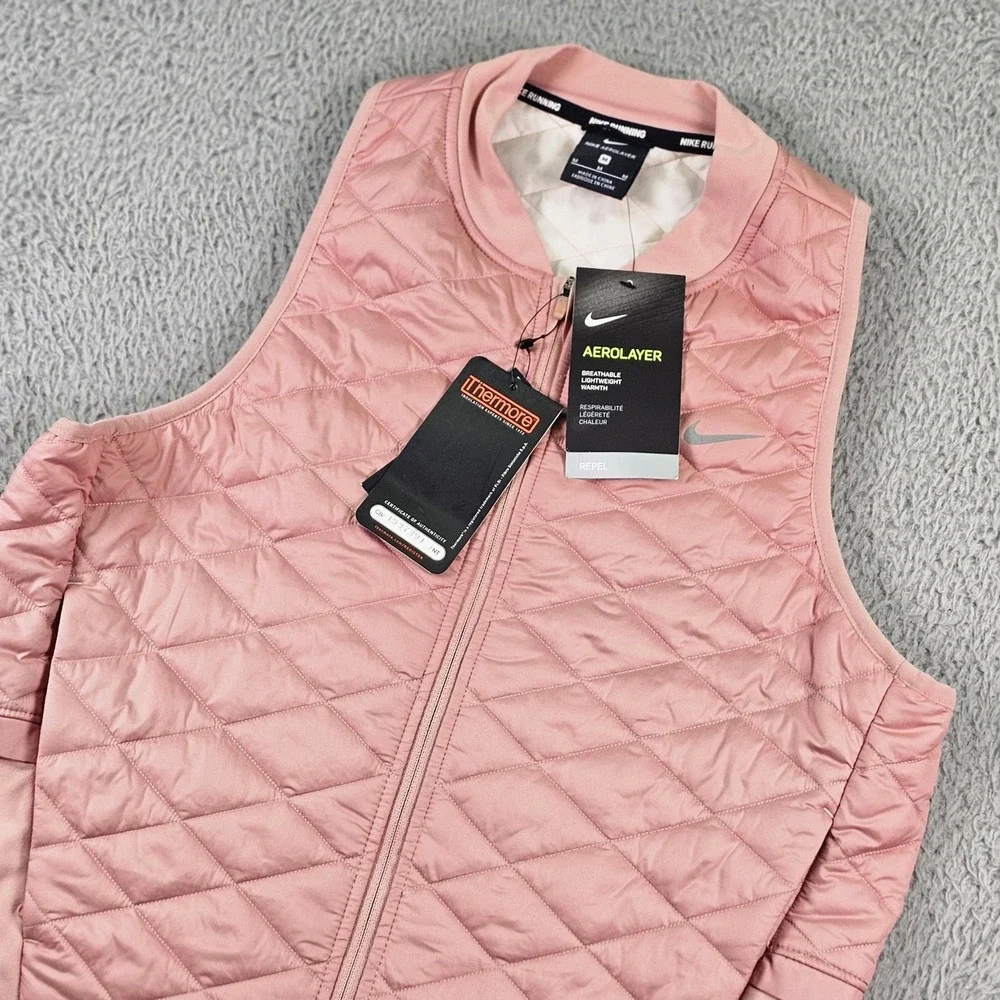 Nike Aerolayer Running Vest Womens‎ Medium Pink Quilted Full Zip Jacket