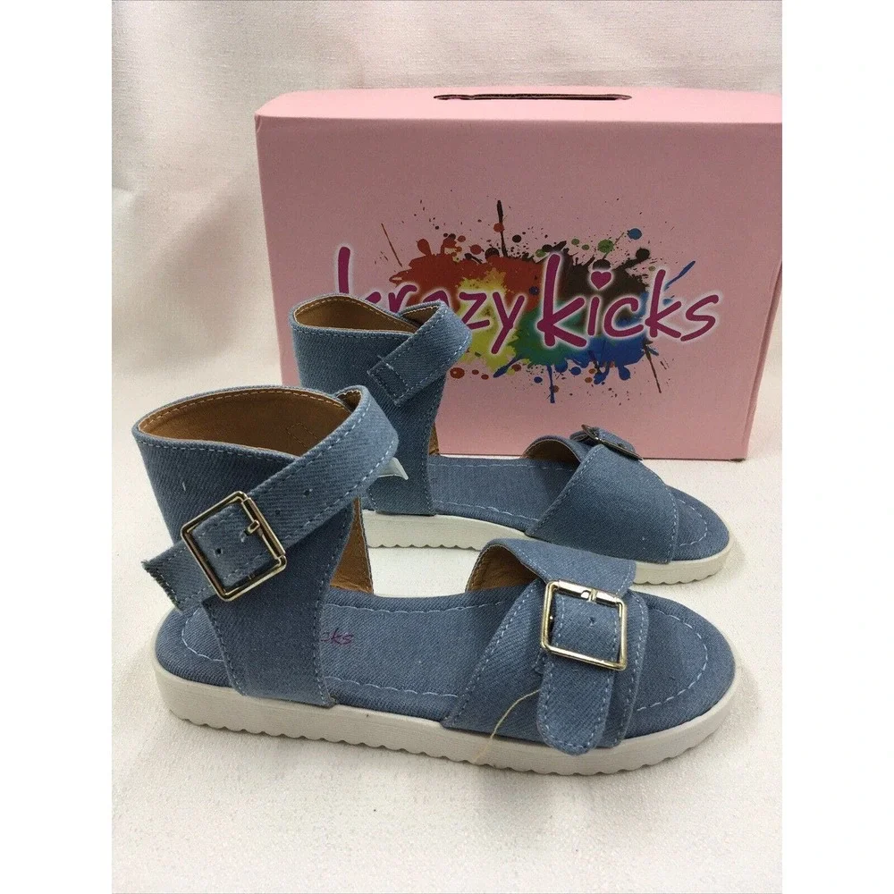 krazy kicks‎ girl blue jeans sandals size 12