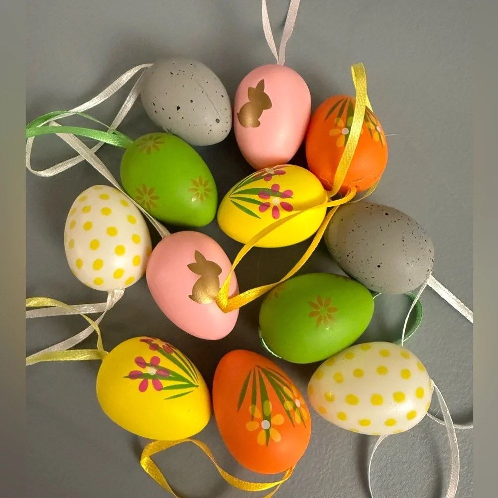 12Pcs Mini Easter Decorations Plastic Eggs Ornaments Colorful Easter Egg Hunt