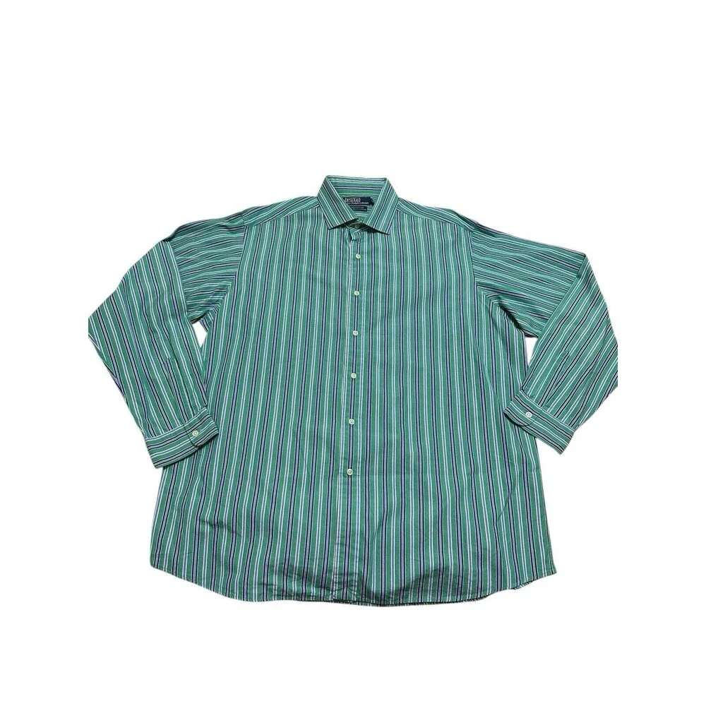Polo Ralph Lauren XL Westerton Striped Long Sleeve Button Shirt Mens Green O12-2