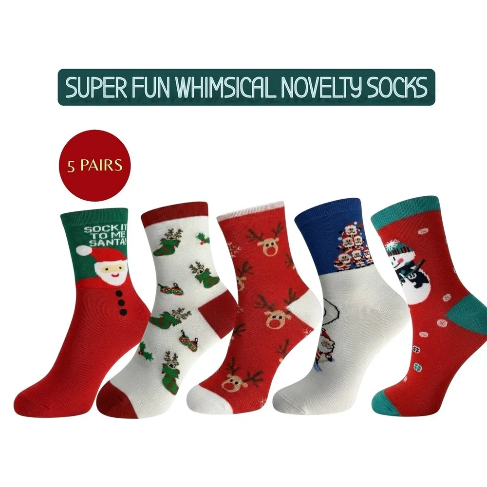 Novelty Christmas Knit Socks 5.5-9 US‎ Holiday Unisex Soft Snowman 5 Pk NEW