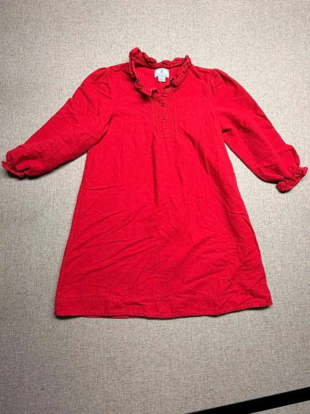 Petite Plume Girls Size 10 Red Ruffle Long Sleeve Nightgown Pajama Dress
