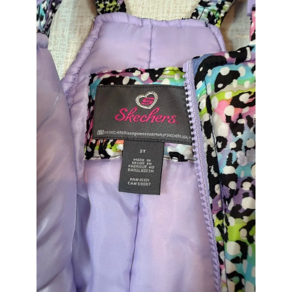 Skechers Toddler Girls 2T‎ Rainbow Leopard Print Snow Bibs Purple Zip Overalls