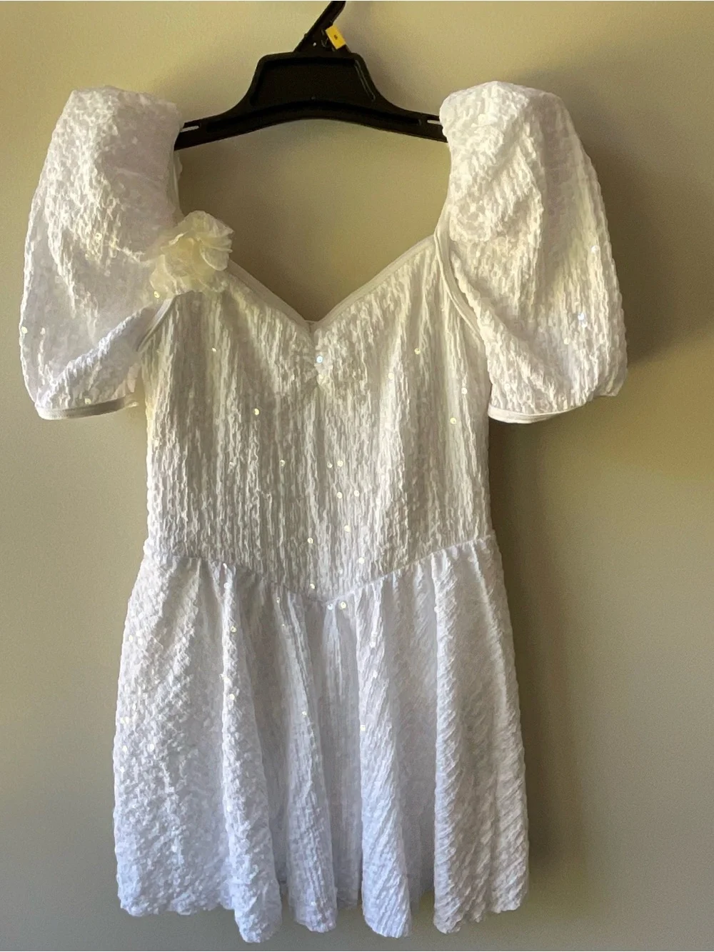 Weissman White Puff-Sleeve Sequin Mini Dress