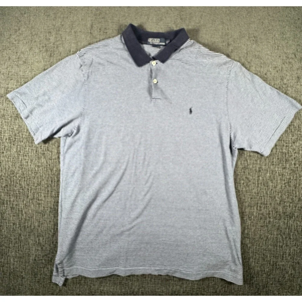 Polo Ralph Lauren Mens XXL Blue White Striped Short Sleeve Cotton Polo‎ Shirt