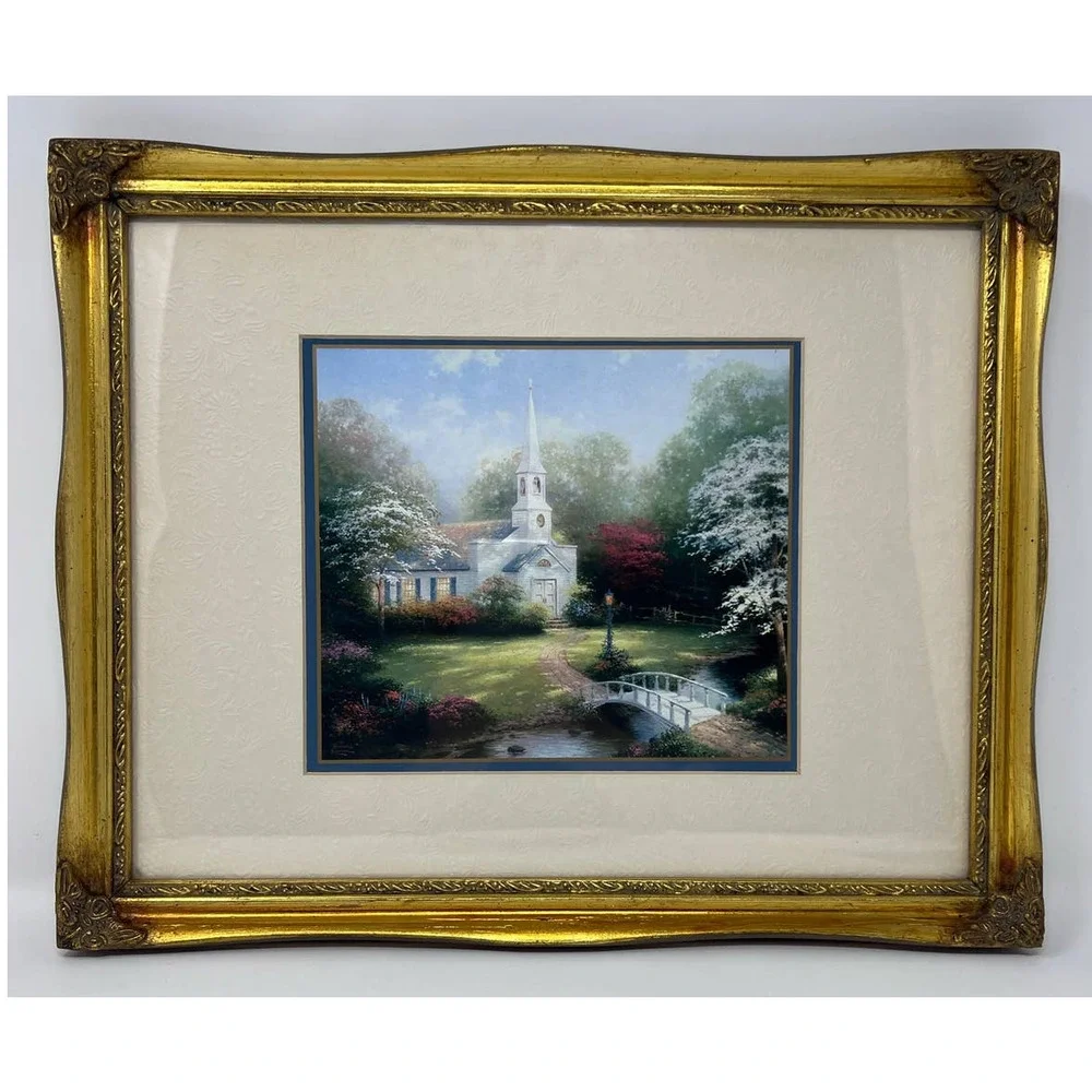 Thomas Kinkade Hometown Chapel Gold Framed Print 15