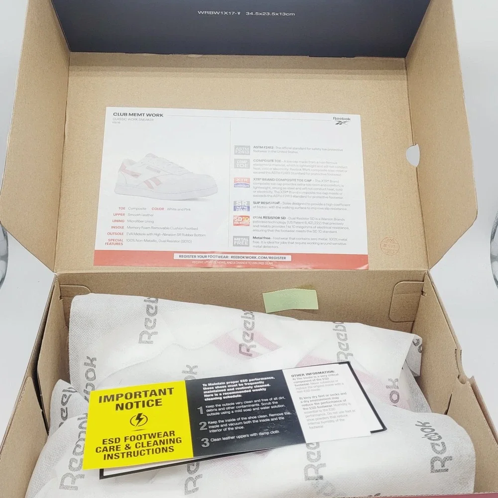 Reebok RB116 Women's Work Sneakers 11.5M White Pink Memory Foam Footbed‎
