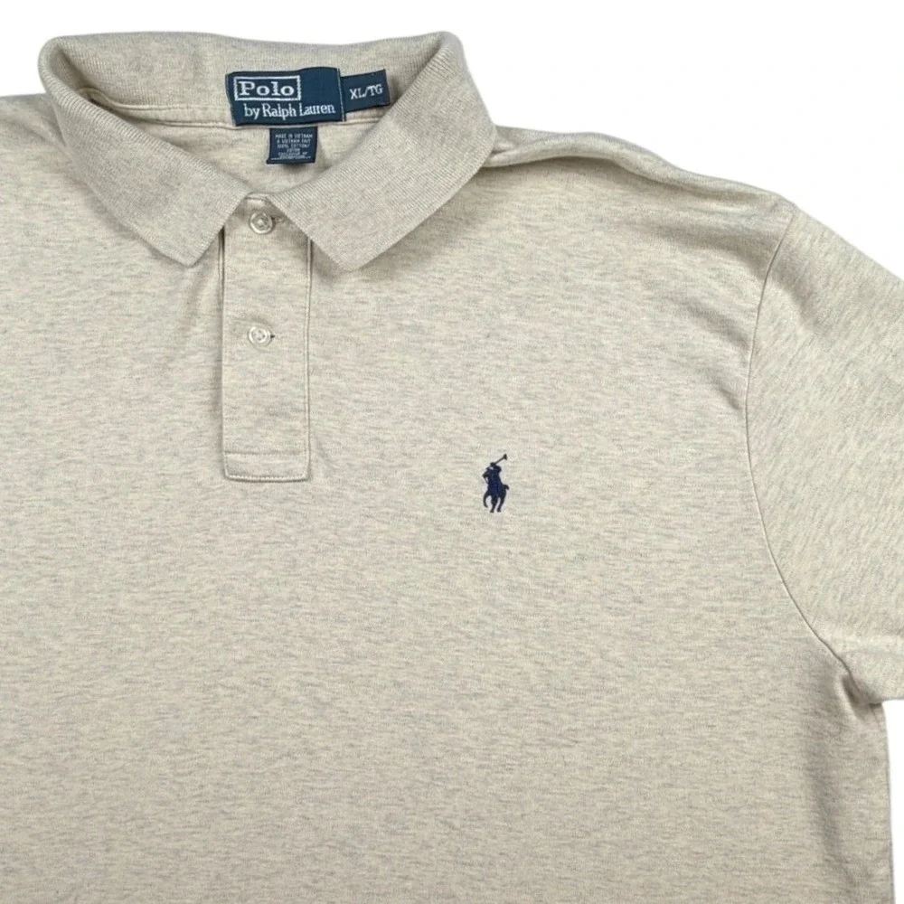 Polo Ralph Lauren Mens‎ XL Oatmeal Heather Beige Short Sleeve Cotton Polo Shirt