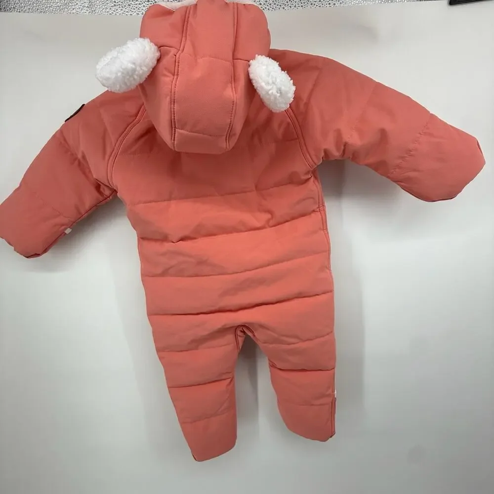 Obermeyer Baby Snowsuit Bunting Coral Pink Floral Pompom Hooded 12-18M Winter