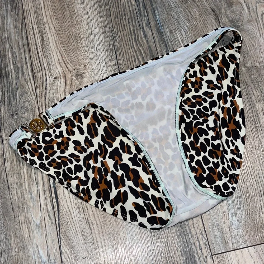 Tory Burch‎ Leopard Print Bikini Bottom Gold Logo Hardware Animal Print Small