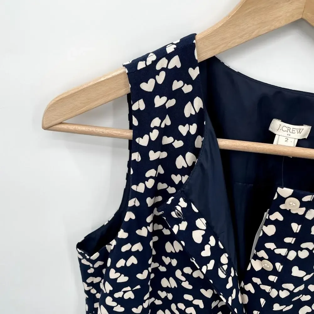 J. Crew NWT Scattered Heart Navy Split Neck Dress // 2