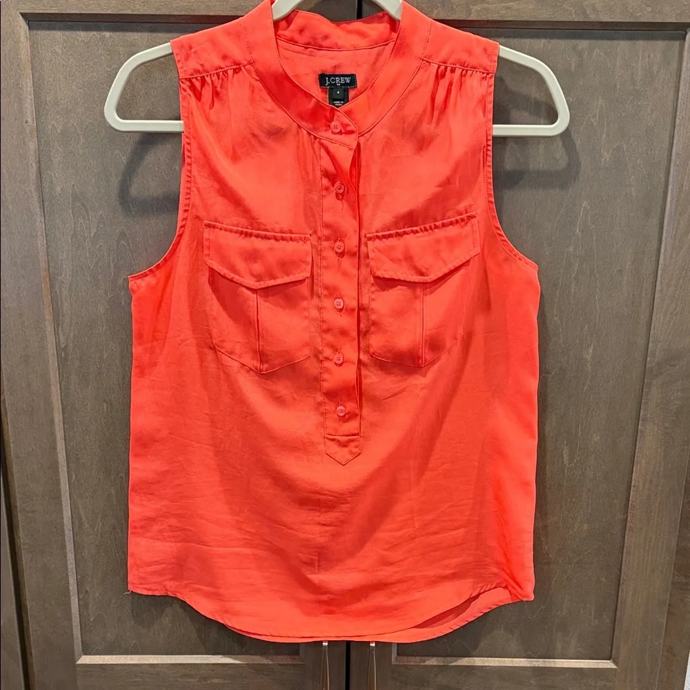 J. Crew Sleeveless Utility Blouse Orange Mandarin Collar Popover Size Small
