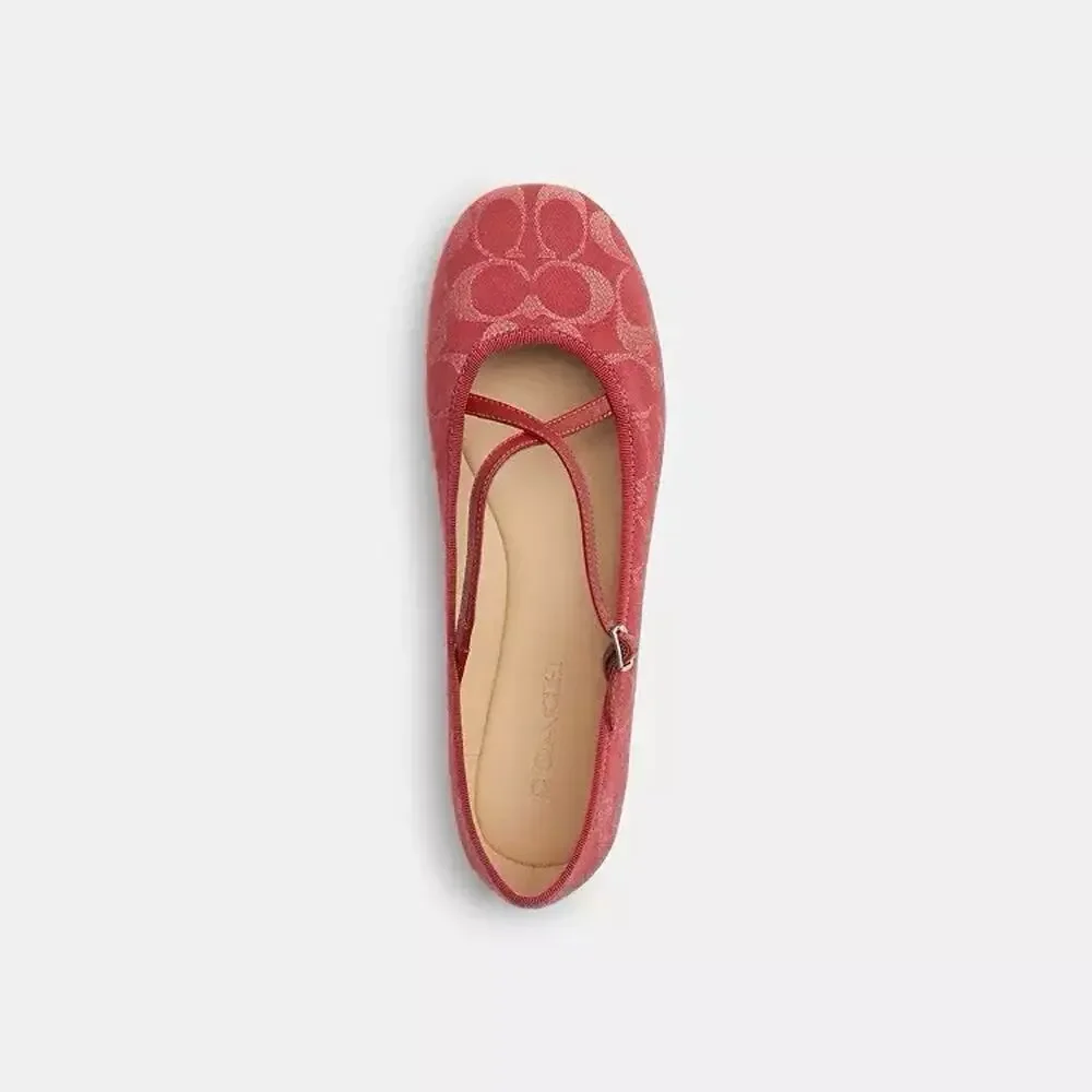NWT Coach Women Phoebe Ballet Flat Signature Denim True Red CDG80 us7.5