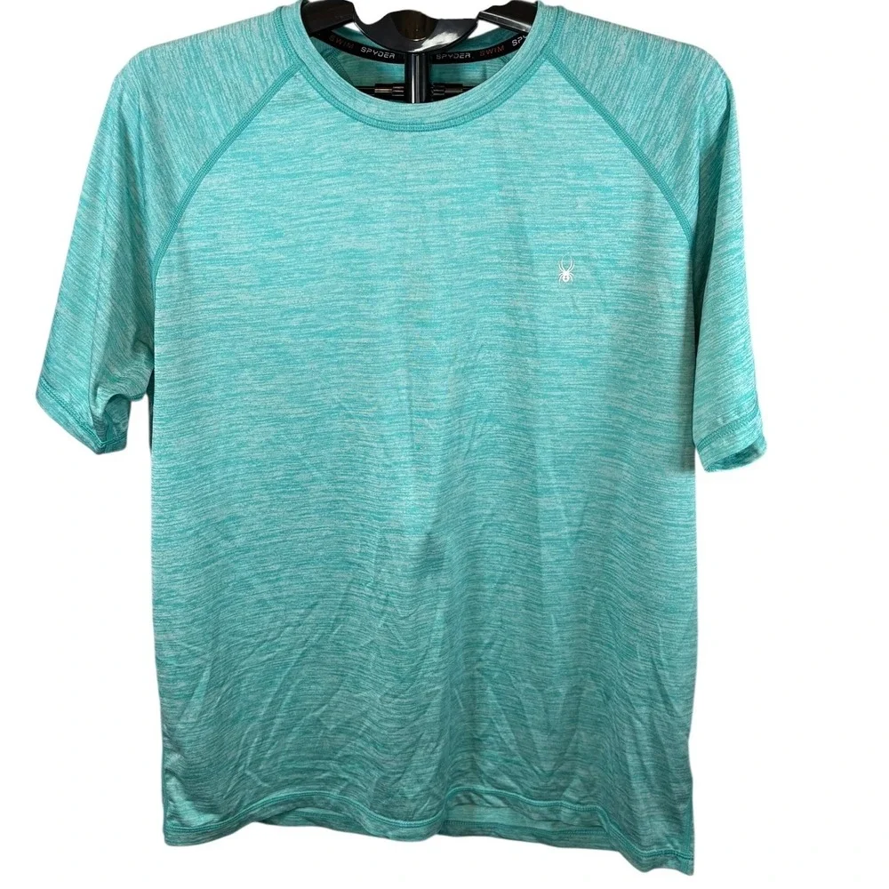 Spyder‎ Swim Mens Rash Guard Shirt Teal Heather UPF 30+ Short Sleeve Large