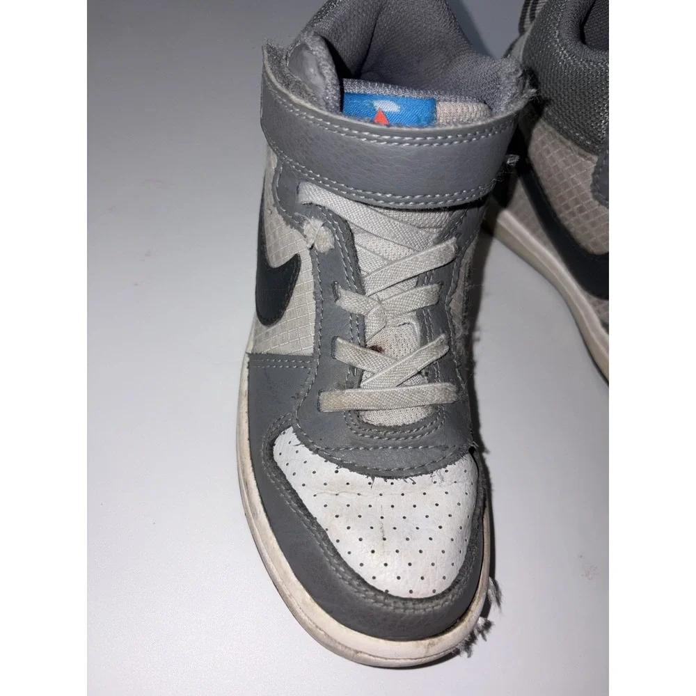 Nike Boys Court Borough Mid 870026-009 Gray White Lace-Up Sneaker Shoes Size 13C