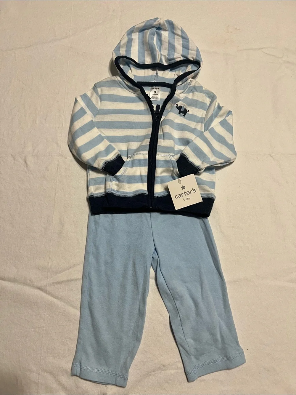 Carter's Light Blue & White Striped Hoodie Set with Navy Trim