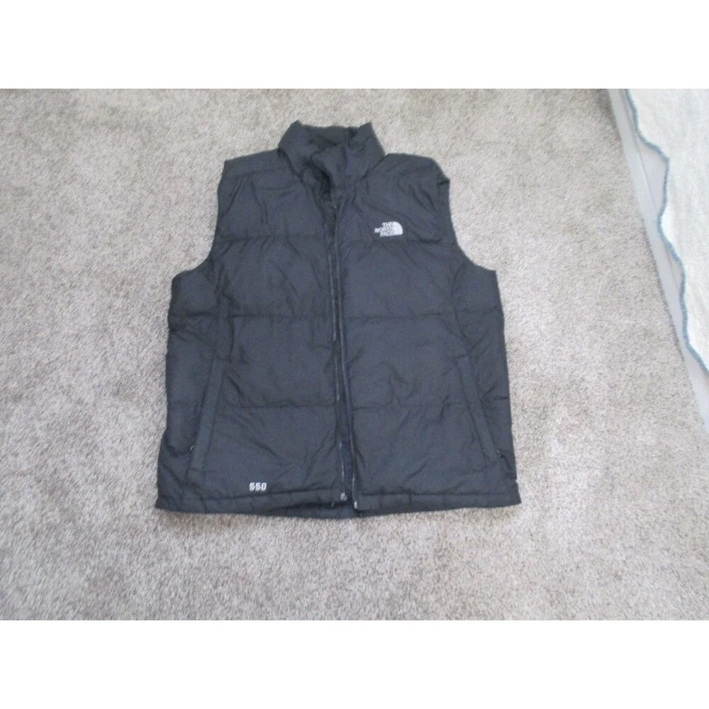The North Face TNF Nupste 550 Goose Down Full Zip Puffer Vest Black size XL