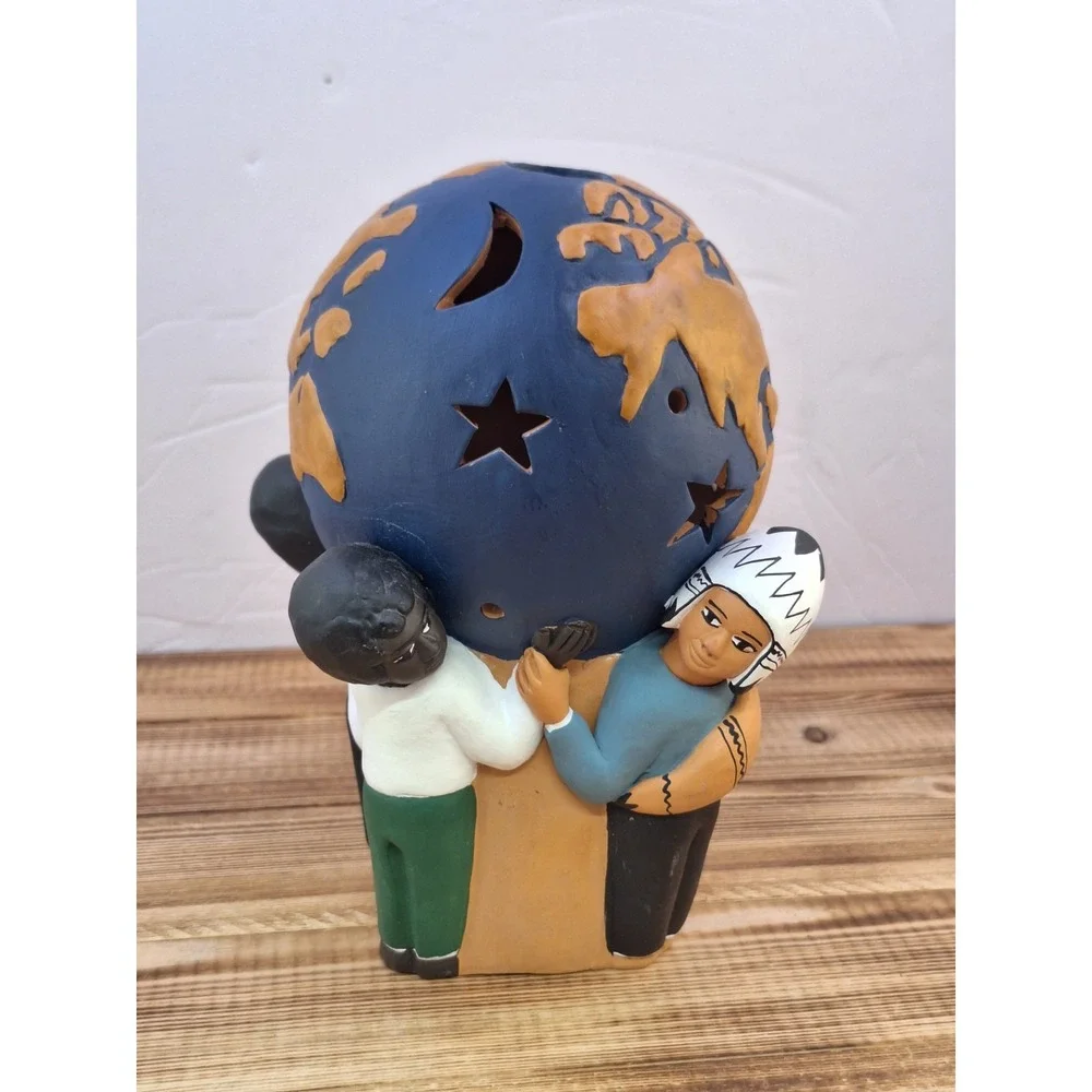 Maurelio H. Peru‎ Terra Cotta Children Holding The World Tea Light Luminary