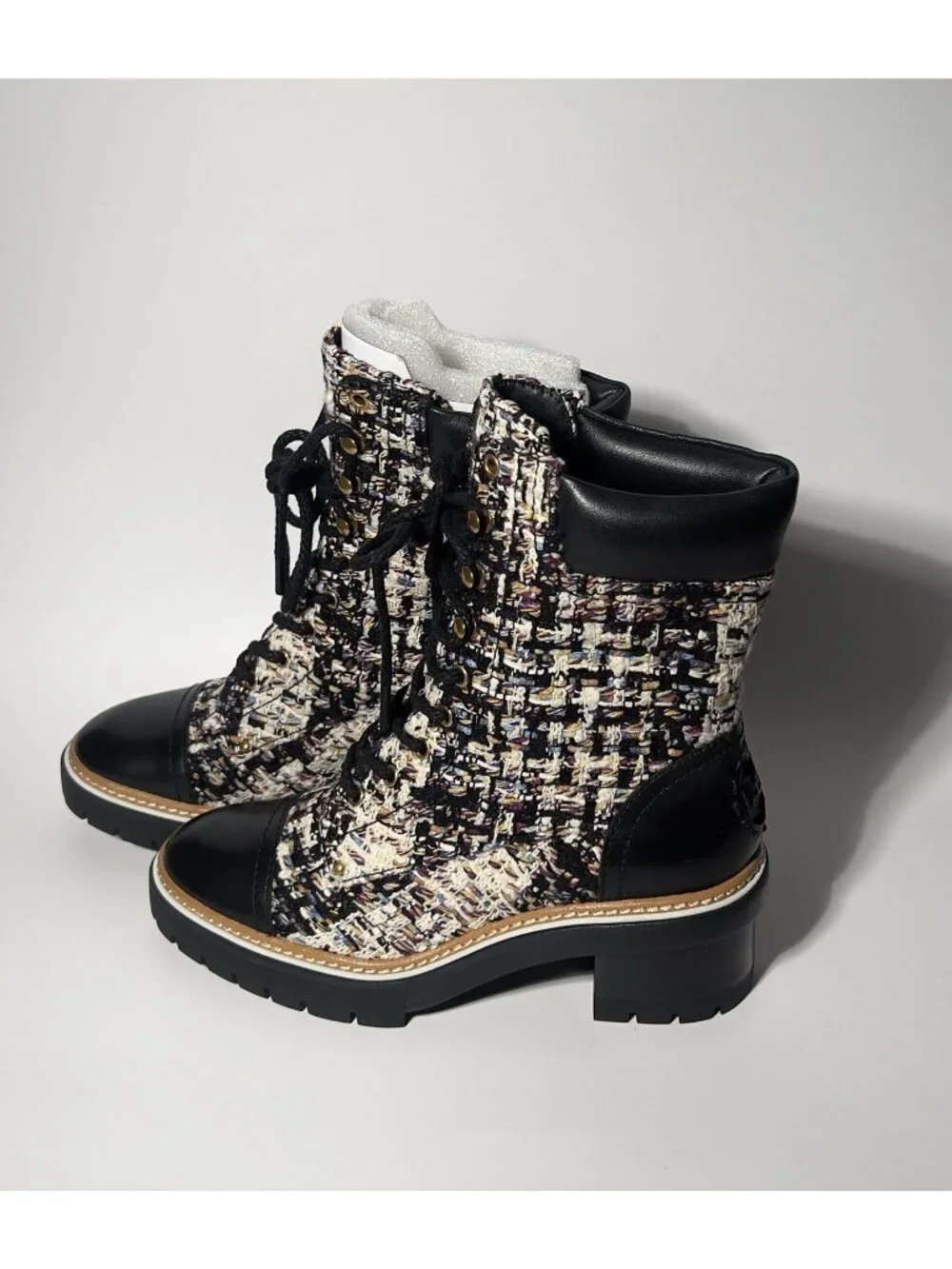 Tory Burch Tweed Leather Lace-Up Ankle Boots Women’s 7.5 New in Box