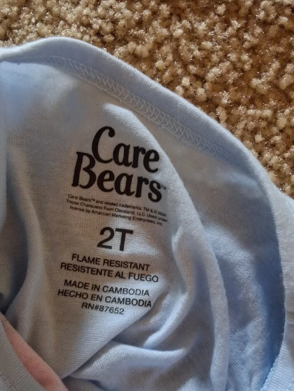 Care Bears 2T Light Blue Ruffle Sleeve Night Gown Shirt with Rainbow Graphic PJ