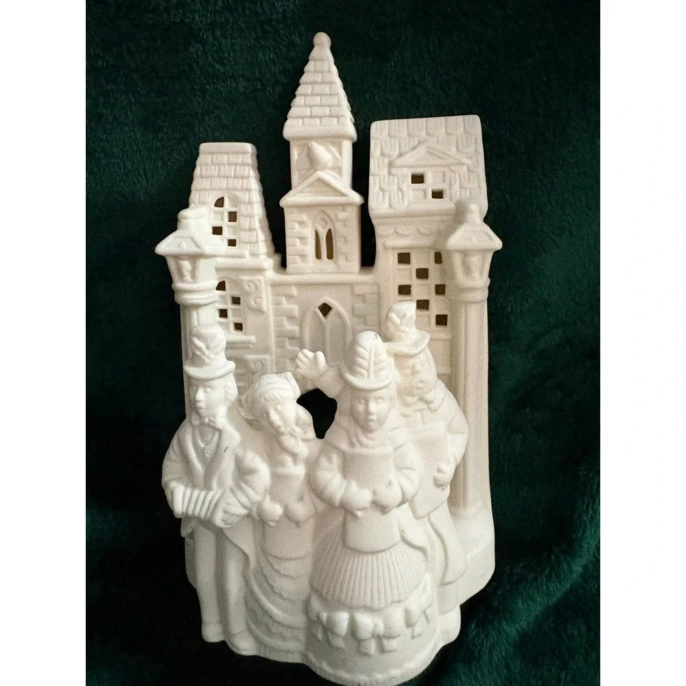 Party Lite White Ceramic Christmas Village Tea Light Holder Victorian Carolers