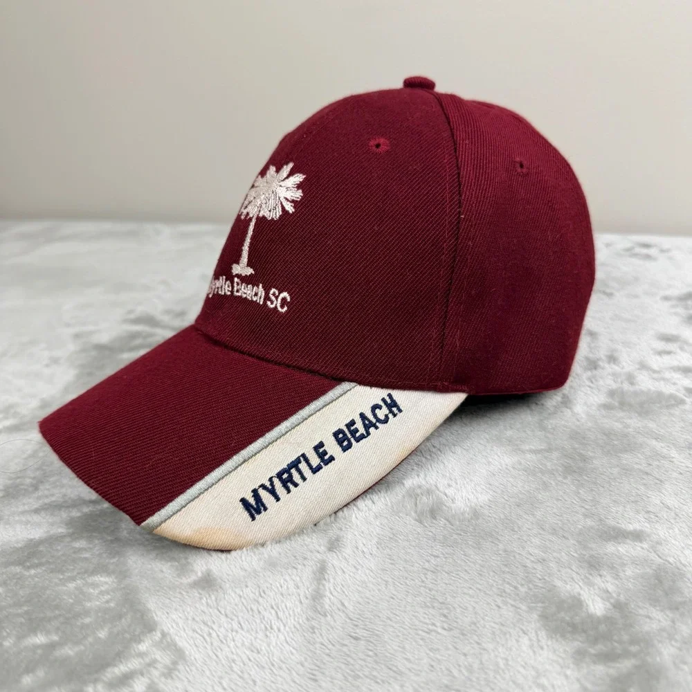 Myrtle Beach SC Souvenir Hat Maroon Cream Adjustable Strapback Cap‎