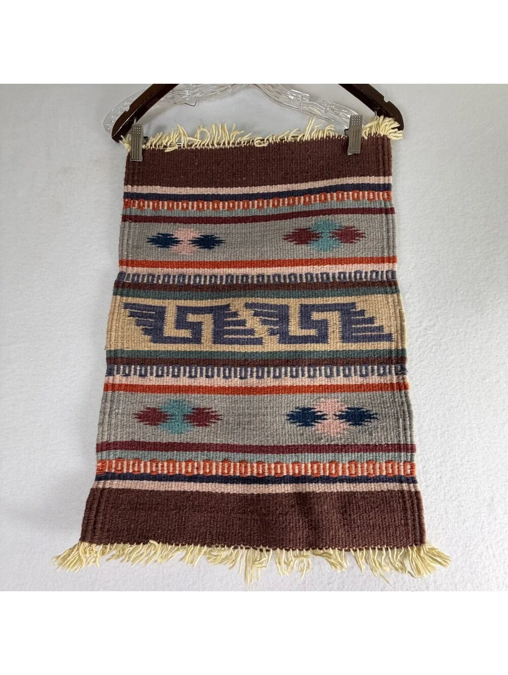 Southwestern Style Woven Wall Hanging Rug Tapestry Geometric Earth Tones Fringed