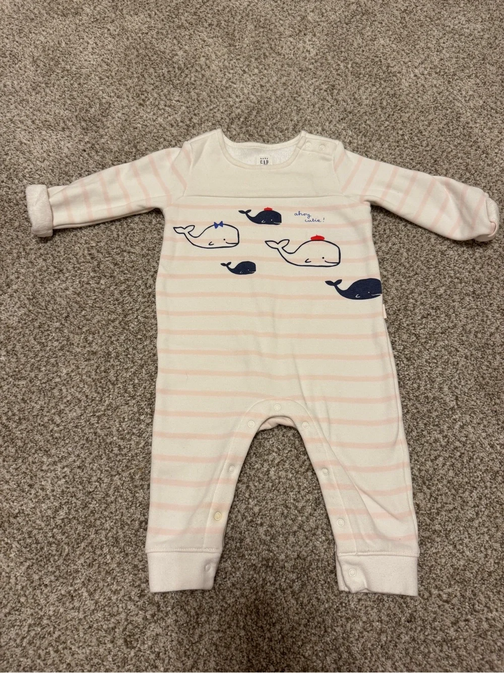 GAP Pink & Navy Whale Stripe Baby One-Piece