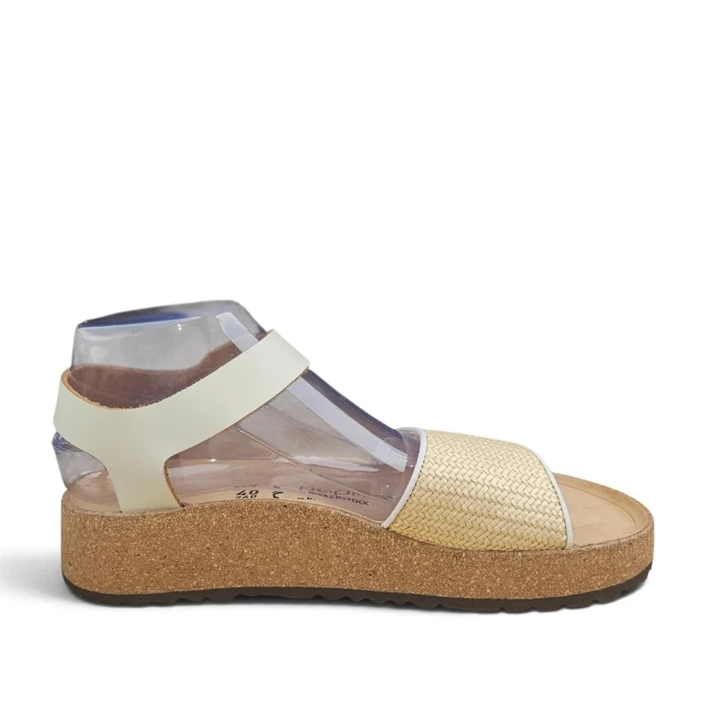Birkenstock Papillio Glenda Raffia Wedge Platform Sandal Beige White EU 40 9-9.5