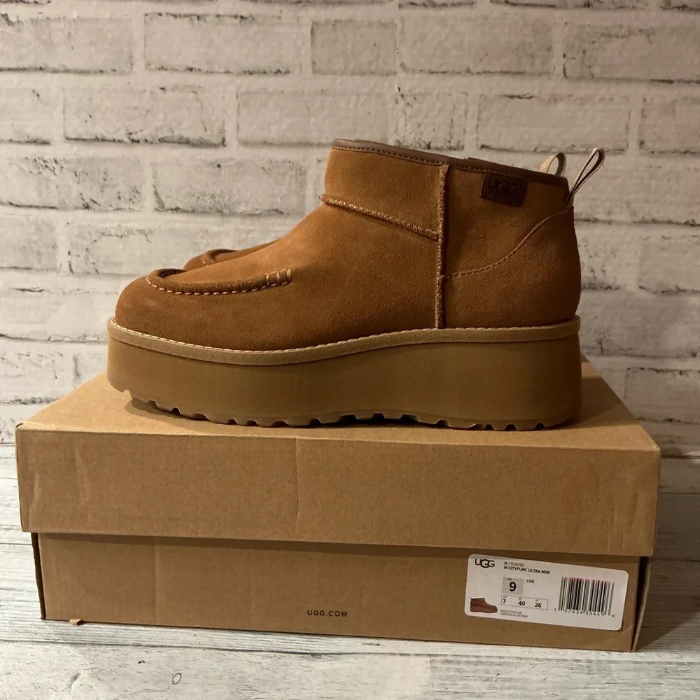 UGG NIB Women's Size 9 UGG Cityfunc Ultra Mini Chestnut